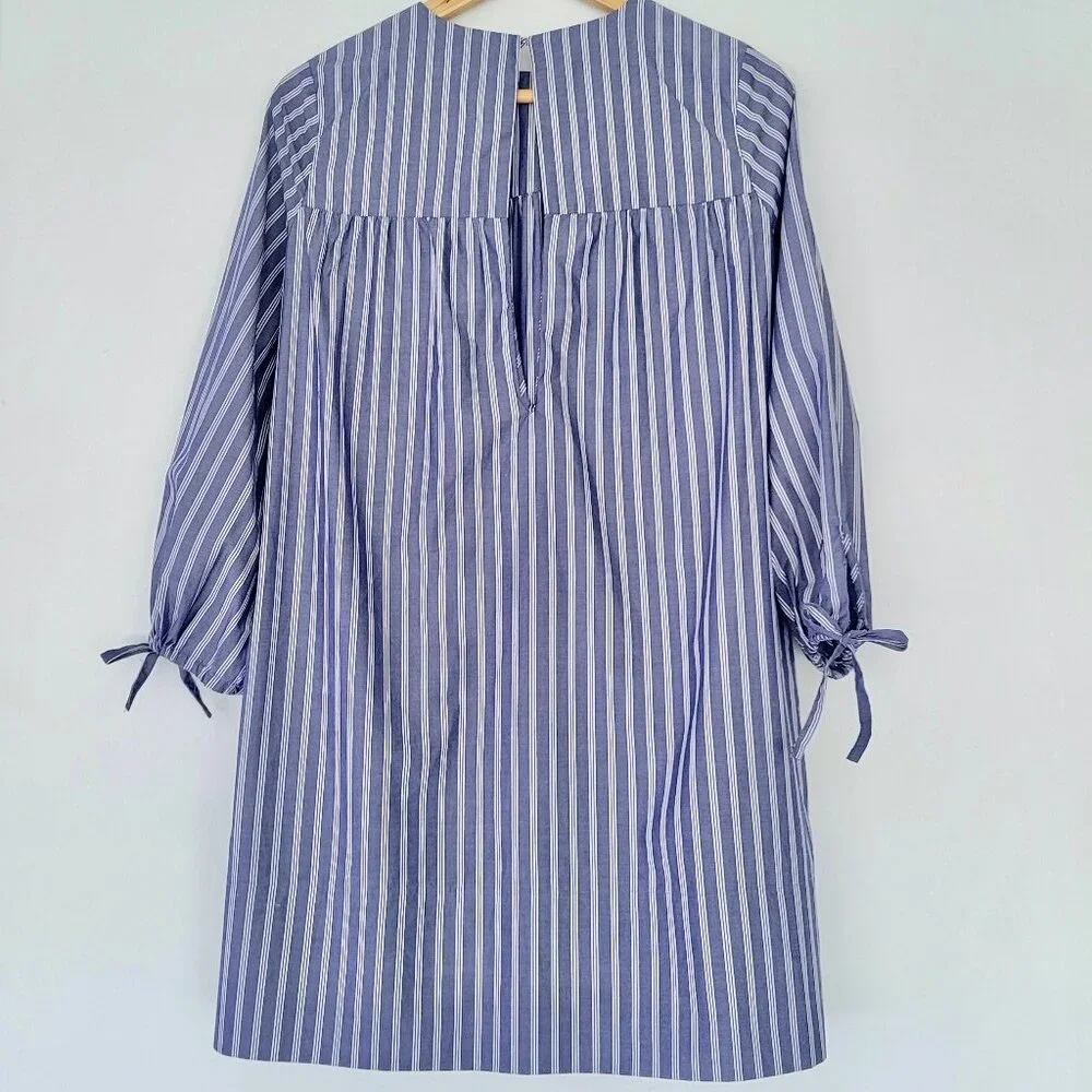 Aritzia Wilfred Le Fou Lessines Poplin Smock Dress Blue Stripe Size XS Oversized - Picture 7 of 14